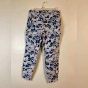 Vintage American Blue Boho Skinny Ankle Pastel Floral Pants Size 10/30